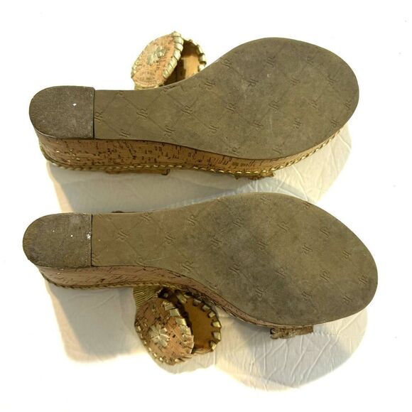 Jack Rogers Leigh Wedges Sandals Cork Platform Brown Gold Leather Slip On size 8 - Picture 11 of 11